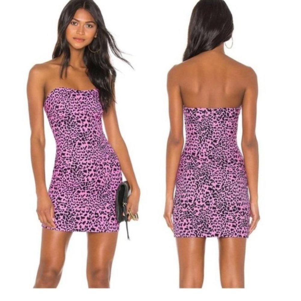 LIKELY Revolve lauren leopard pink strapless dress size 8